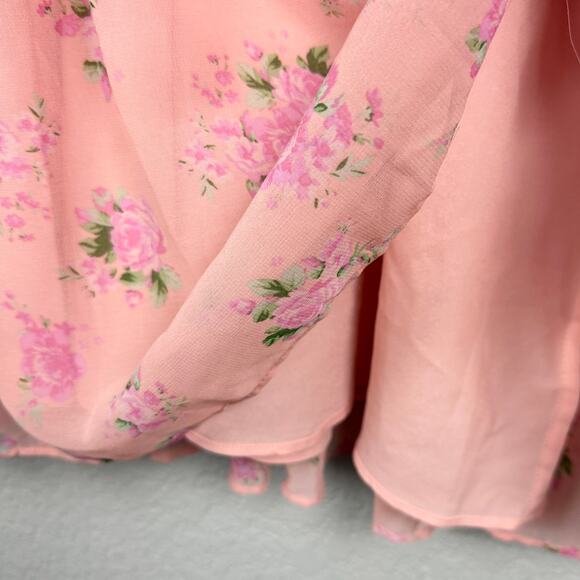 LoveShackFancy Fleur Chiffon Midi Dress Peachy Pink Floral 16 Wedding Guest - Picture 9 of 13